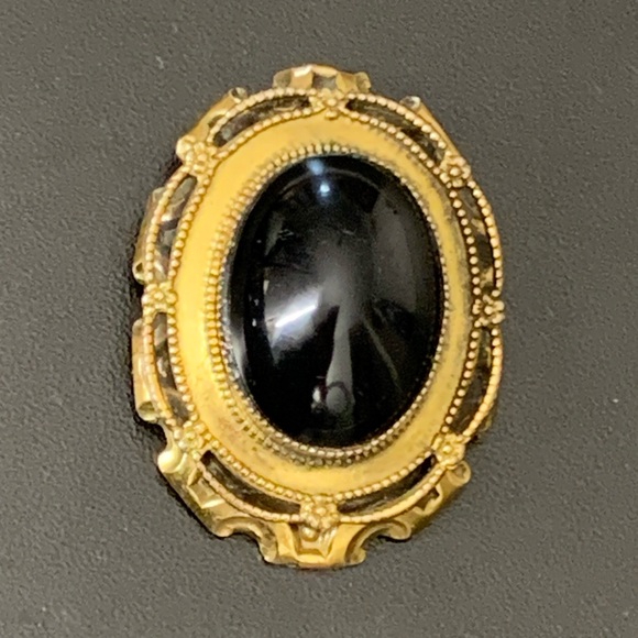 Signed Original By Robert Oval Victorian Black Glass Cabochon Brooch / Pendant - Picture 2 of 13
